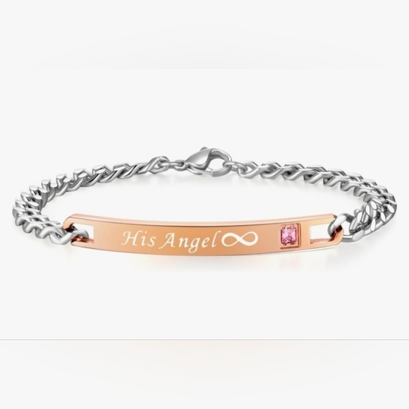 5/$25 His Angel Infinity Pink Rhinestone Chain Bracelet - Picture 1 of 5